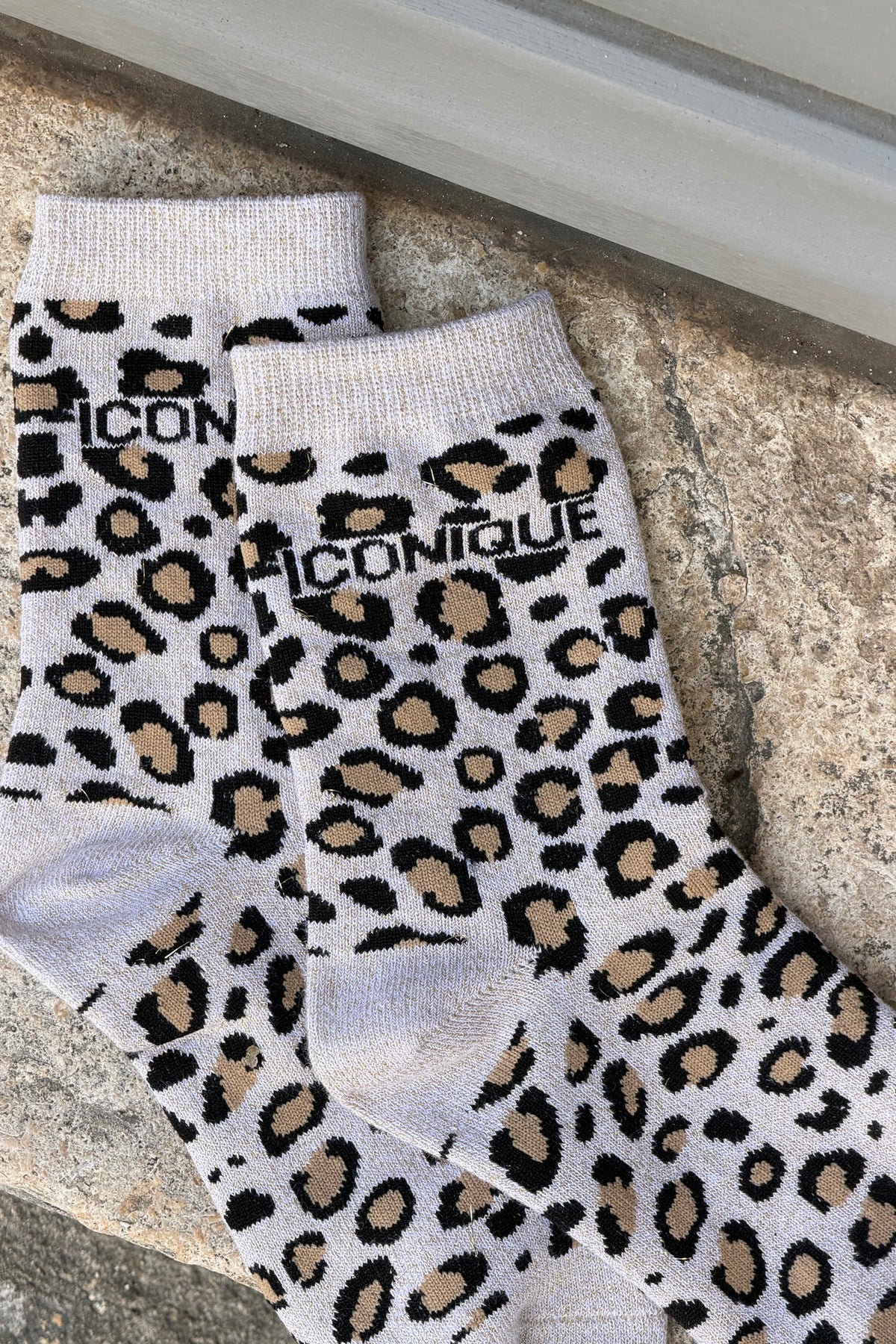 Cream ICONIQUE Leopard Print Socks