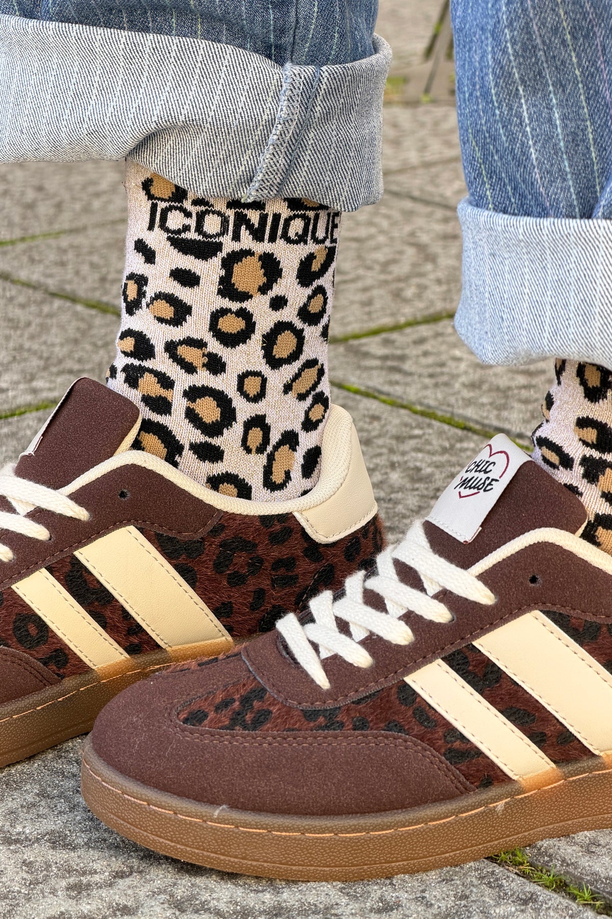 Cream ICONIQUE Leopard Print Socks