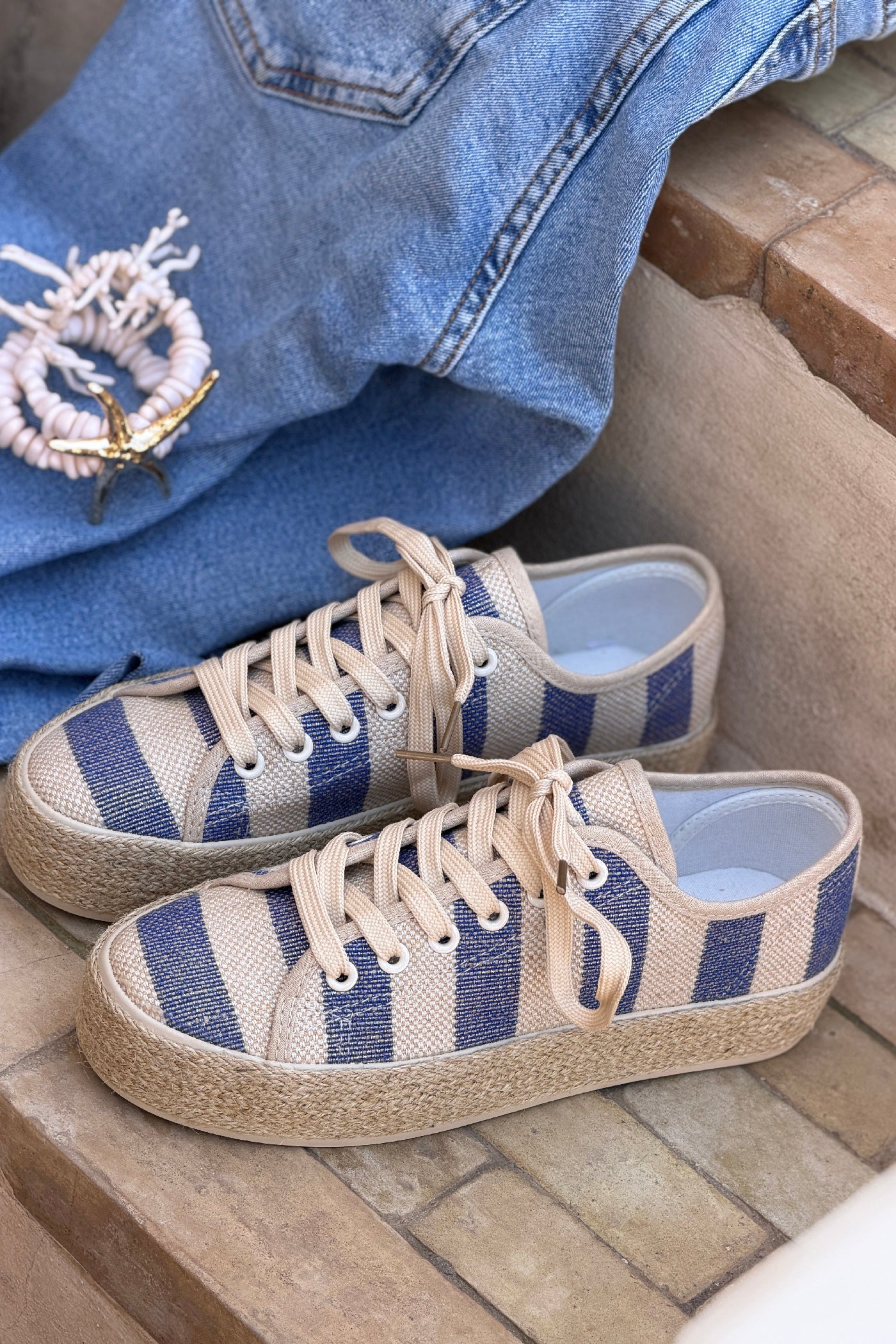 Blue Stripe Canvas Espadrille Sneakers