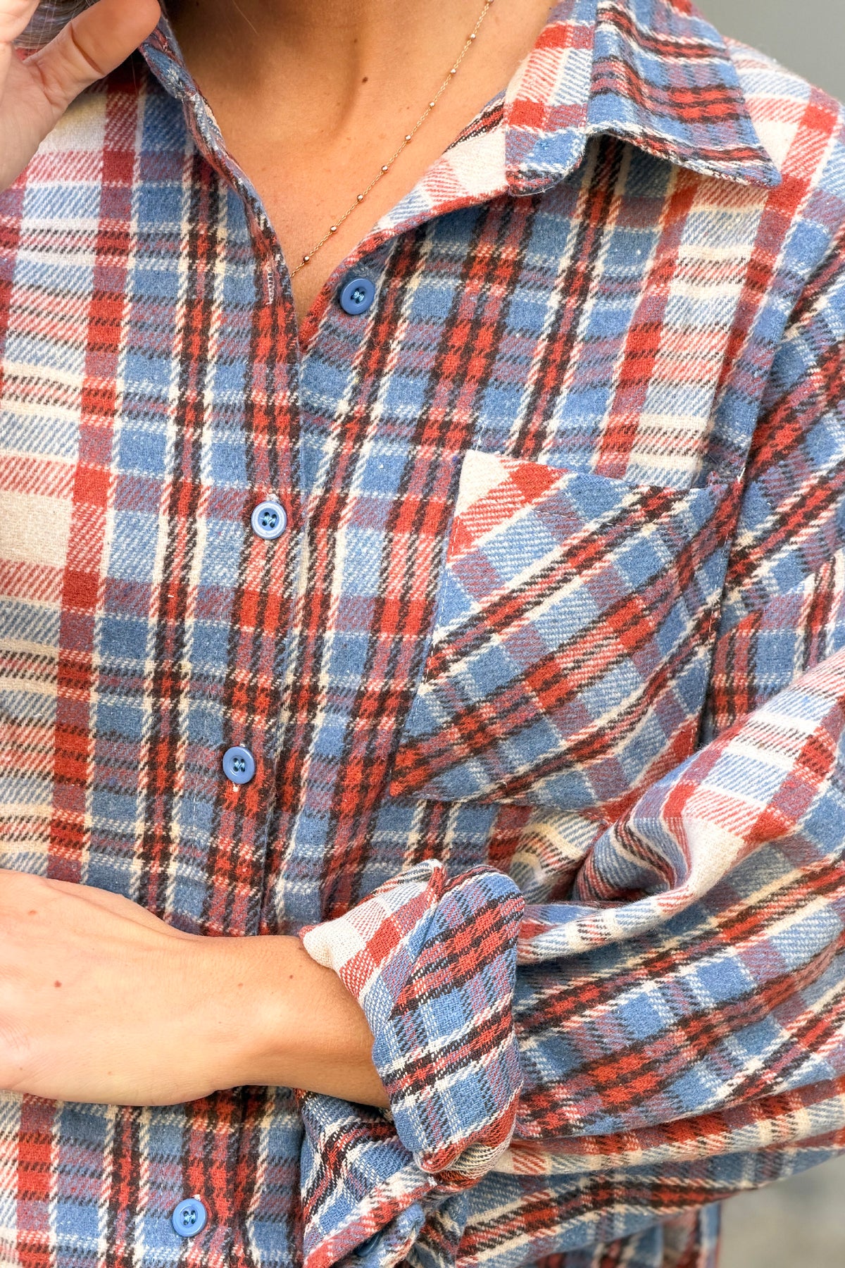Blue Plaid Boyfriend Button-Down