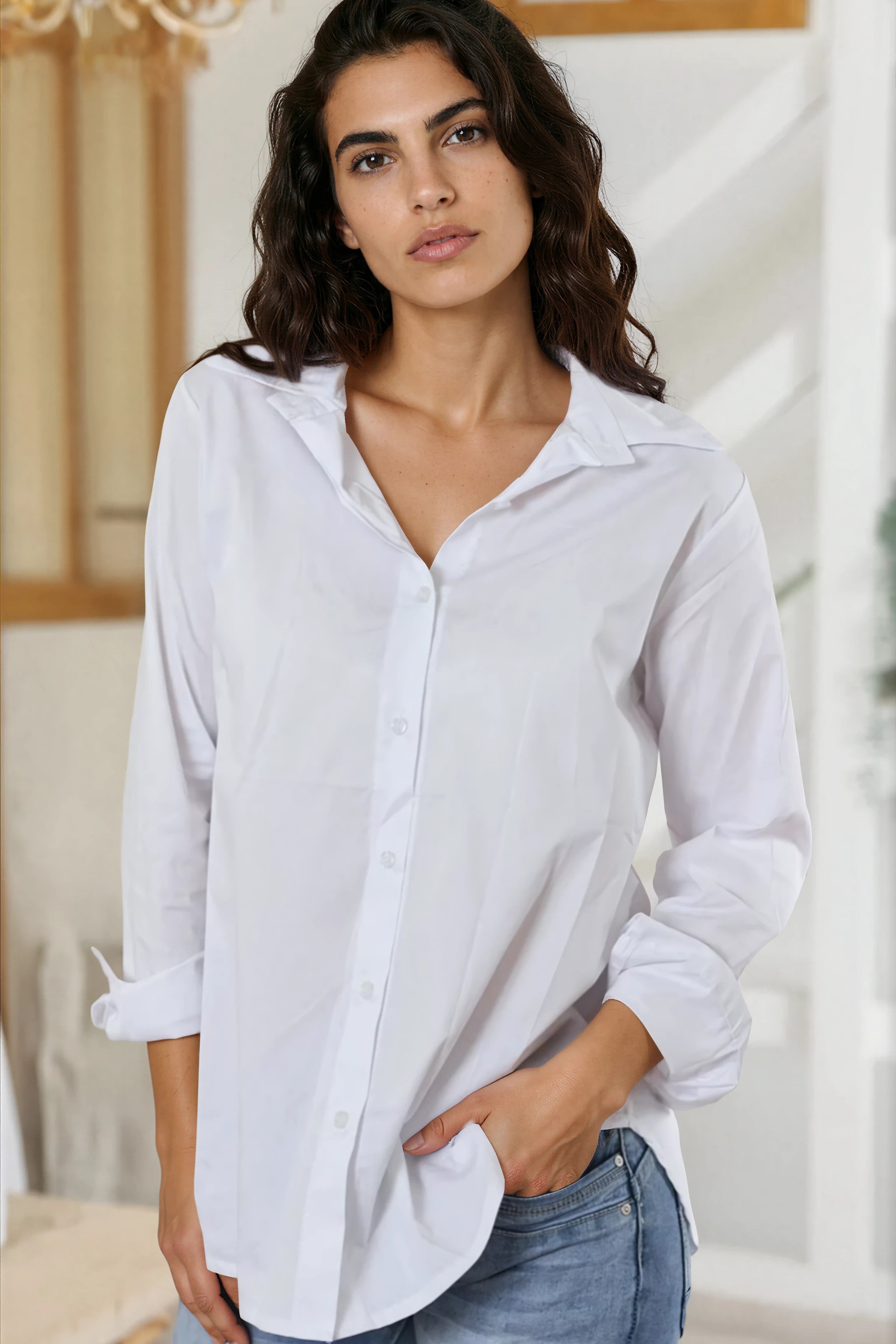 Camisa básica elástica blanca