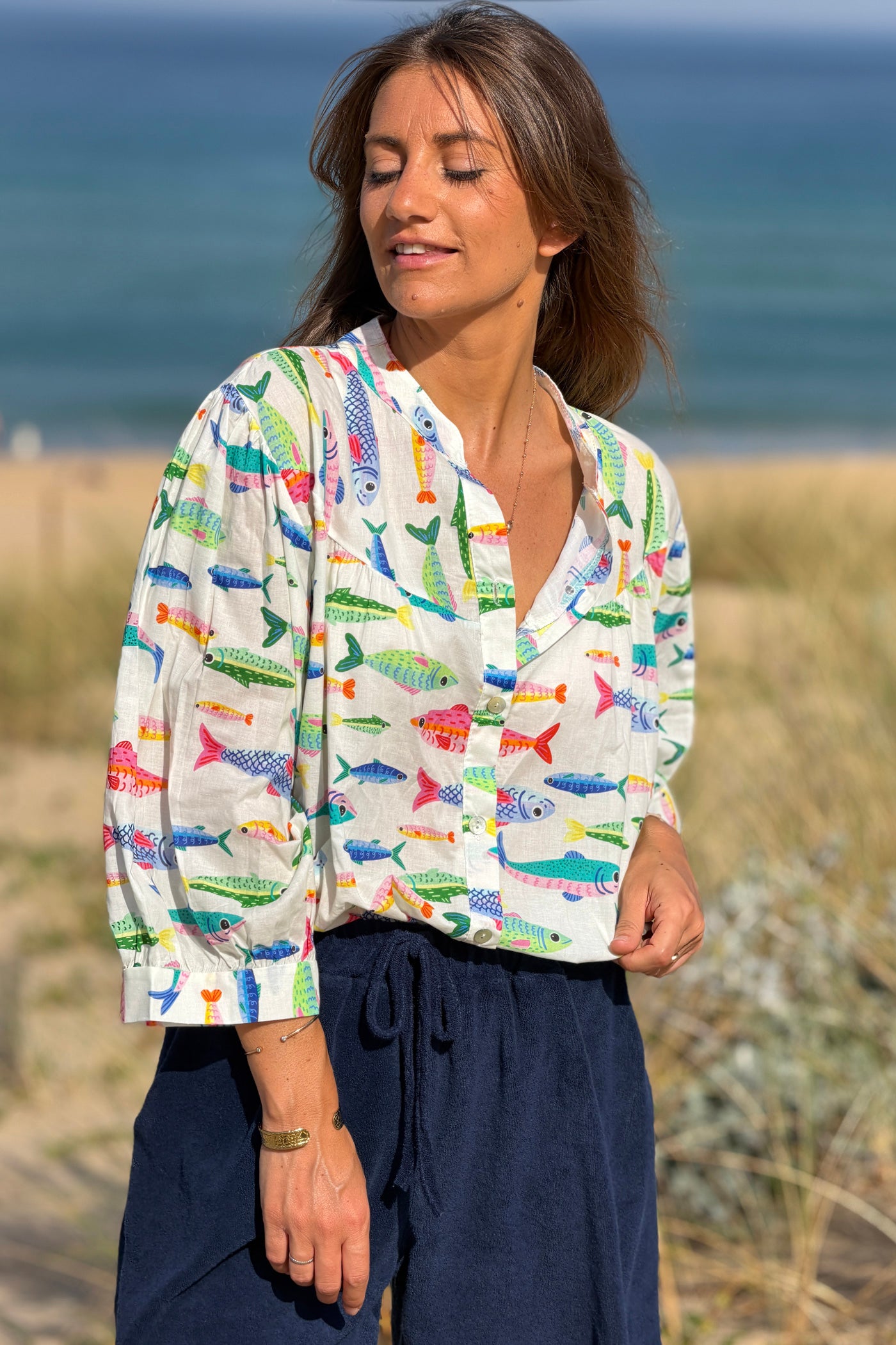 White Fish Blouson Top