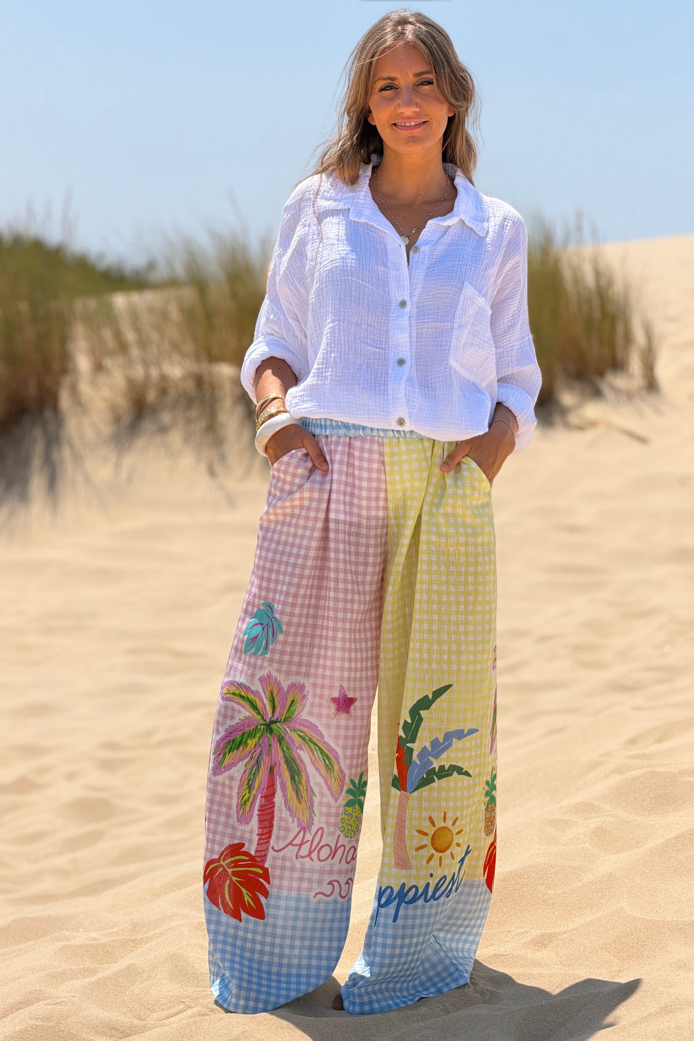 Chemise blanche en gaze de coton large avec poche