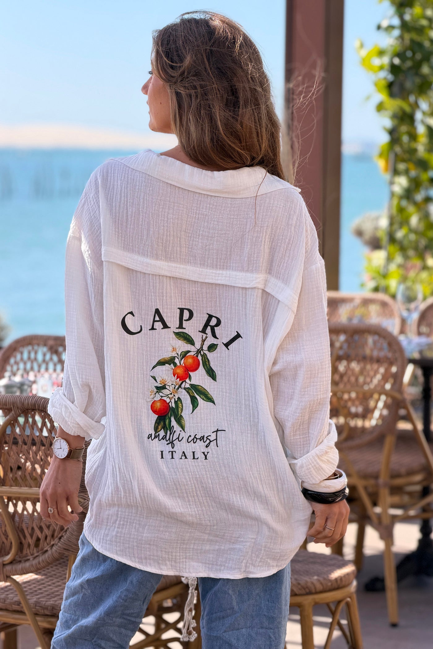 Off White “Capri” Gauze Button-Down Blouse
