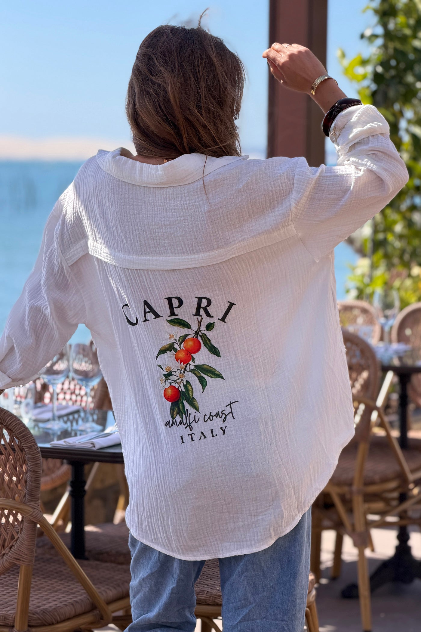 Off White “Capri” Gauze Button-Down Blouse
