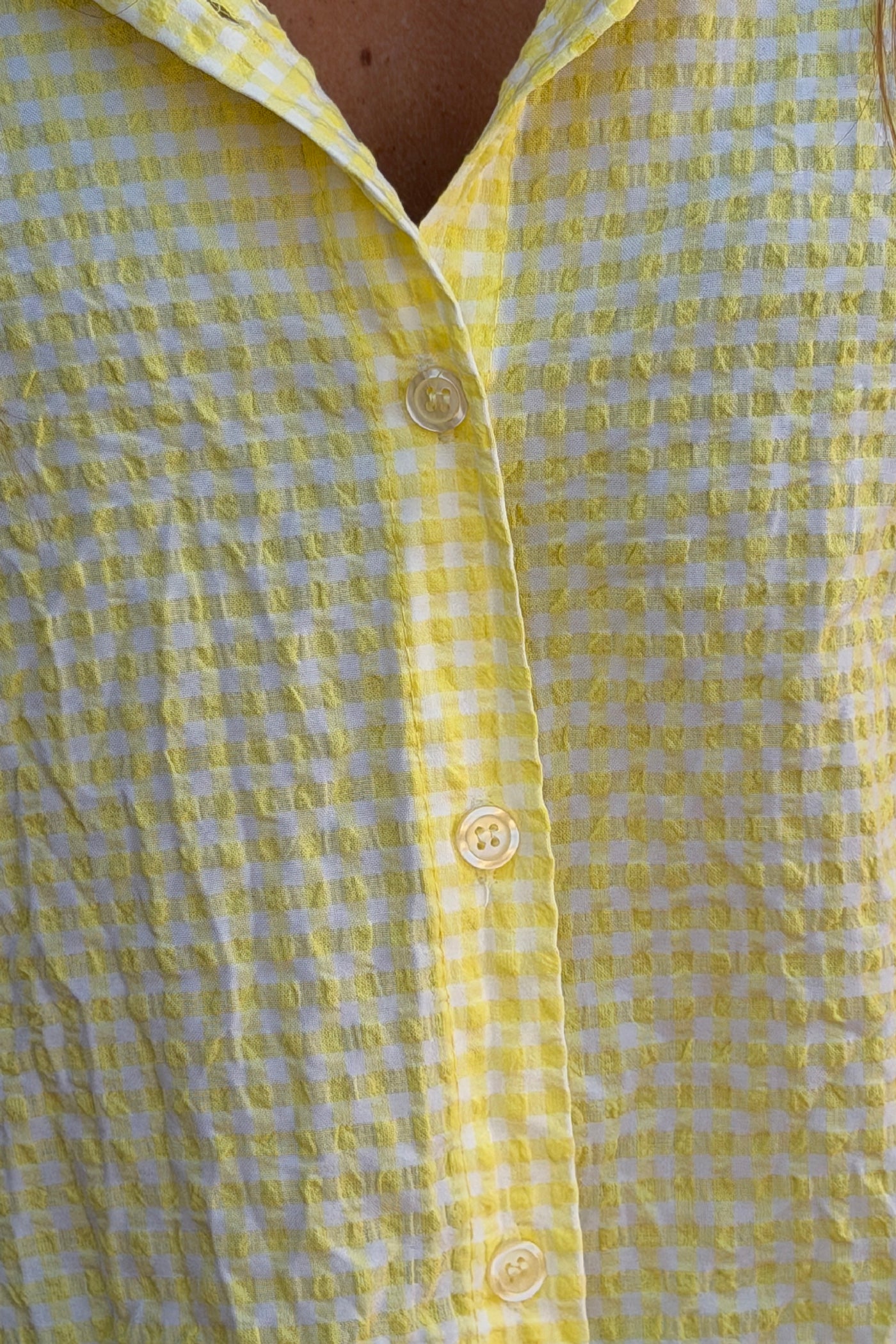 Chemise en seersucker large et stretch carreaux vichy jaune