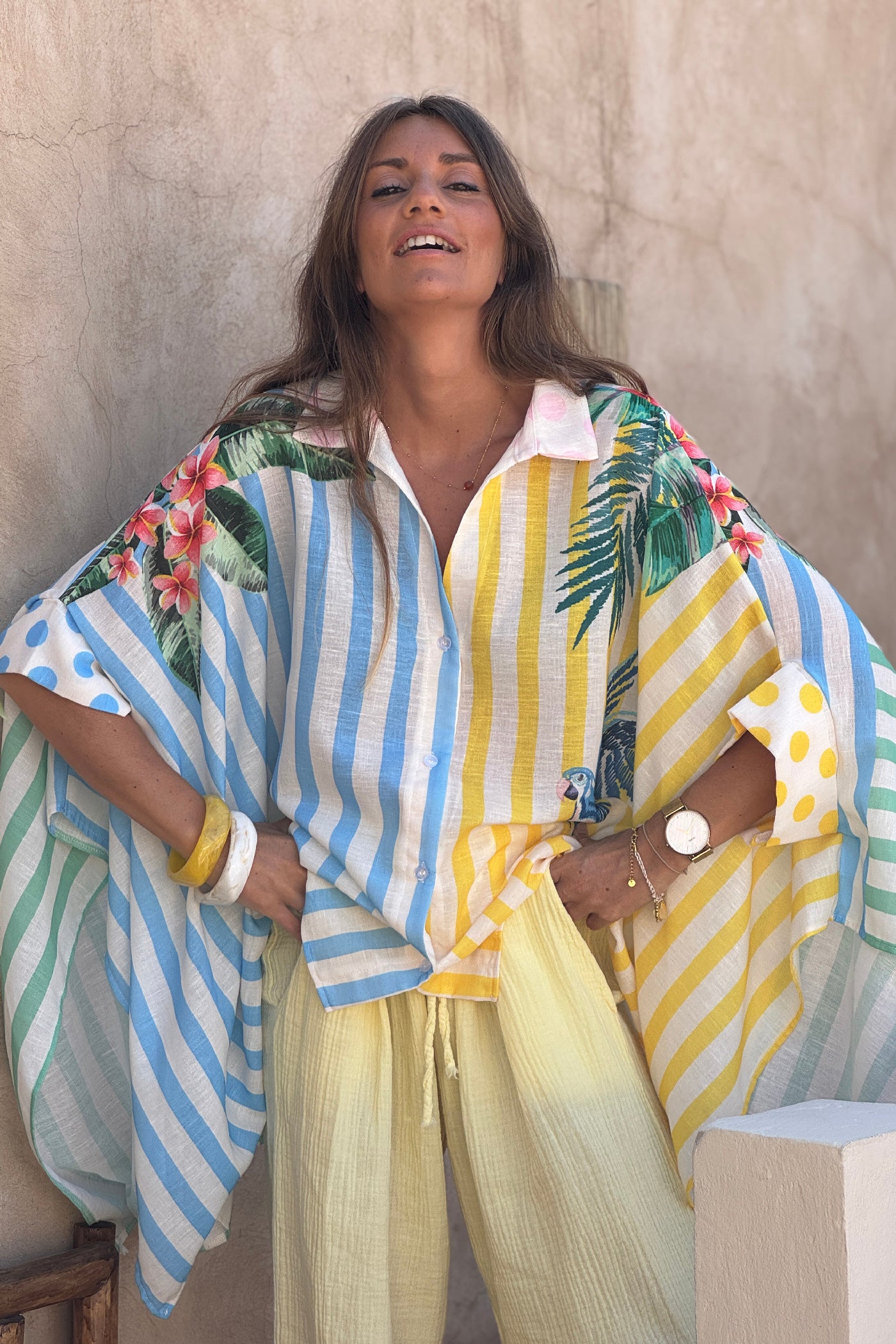 Cabana Stripe Multicolor Tropical Capelet Blouse