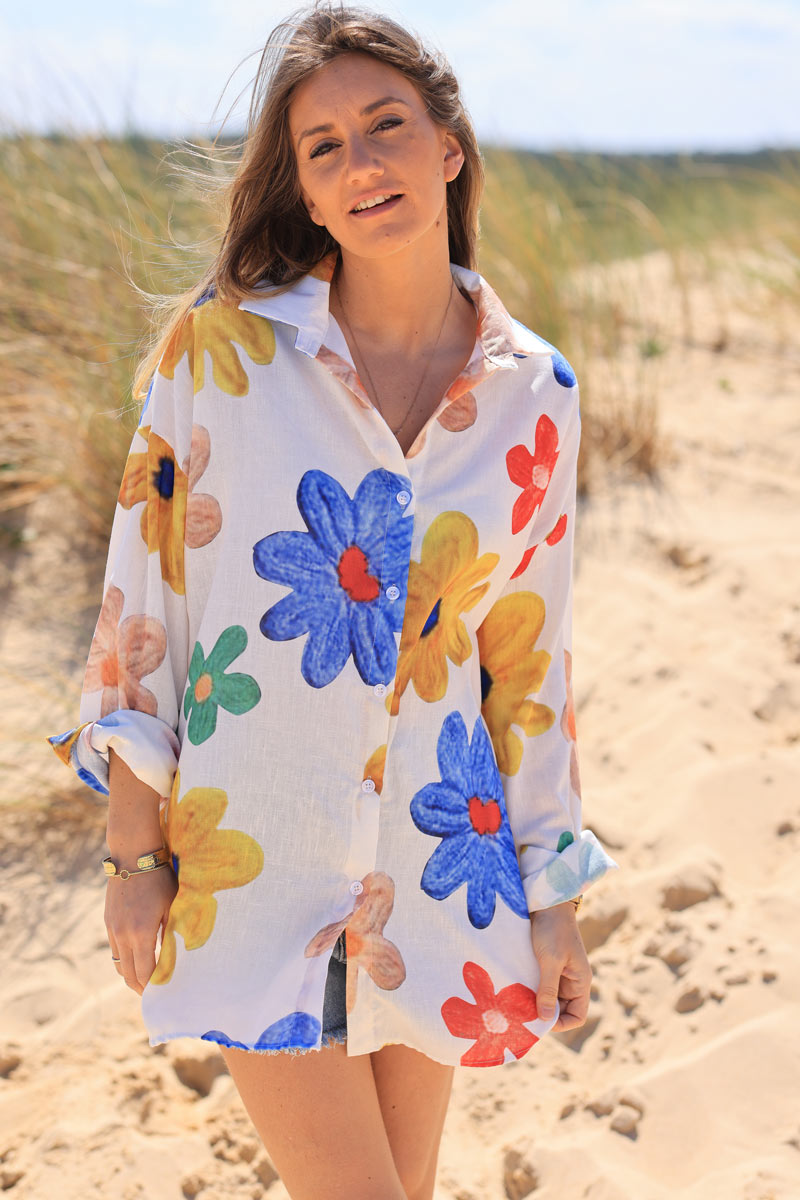 Multicoloured floral lightweight cotton blend shirt
