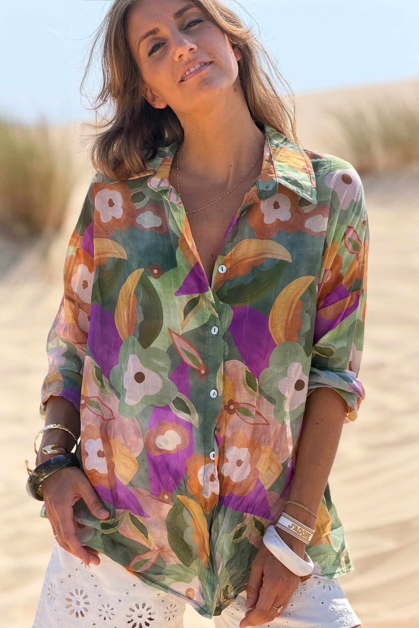 Olive Floral Floral Garden Tie-Waist Blouse
