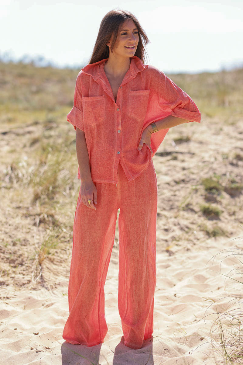 Orange Soft Cotton Blouse with 3/4 sleeves and large Pockets