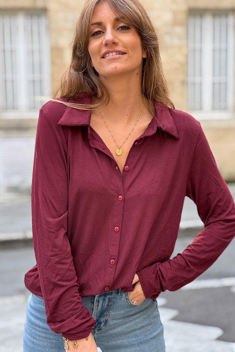 Chemise polo aubergine confort et stretch