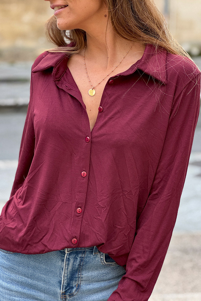 Chemise polo aubergine confort et stretch