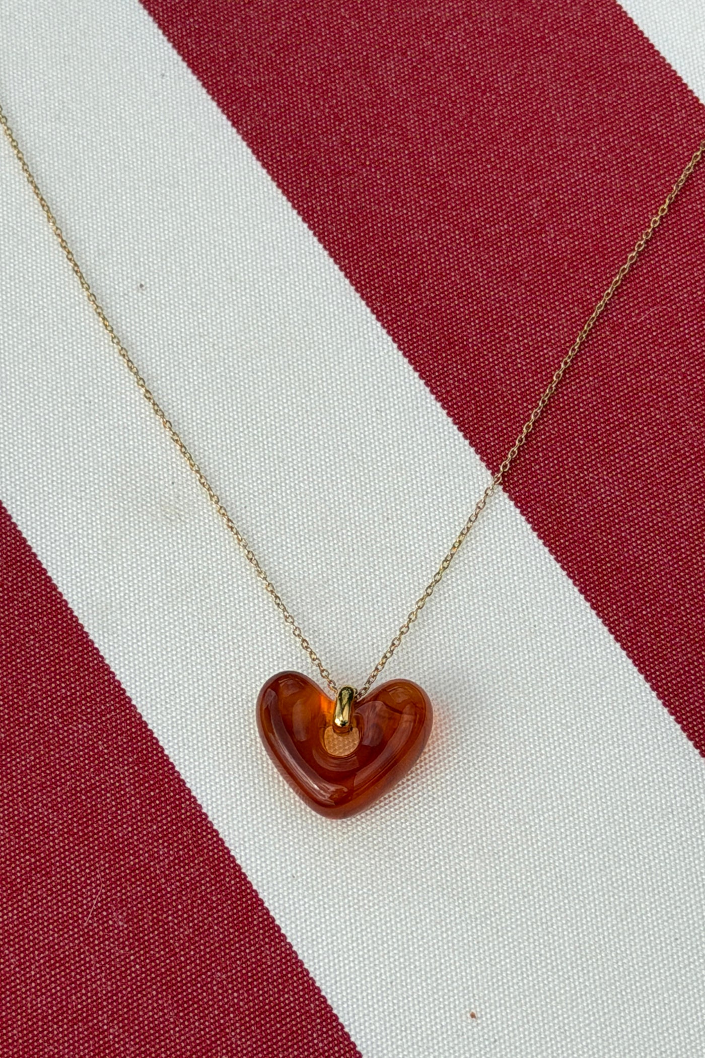 Brown Amber Sea Glass Heart Pendant Necklace
