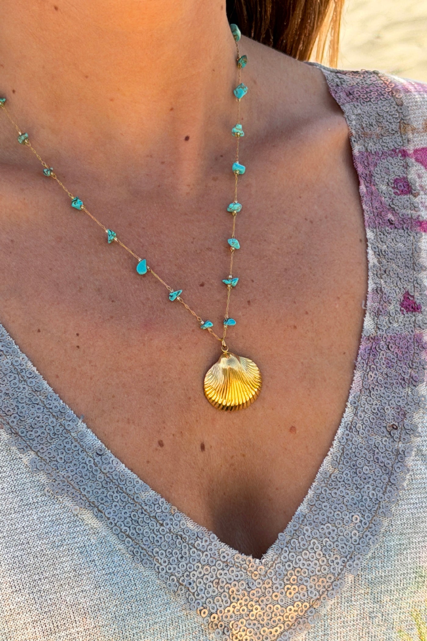 Scallop Beaded Golden Chain Necklace