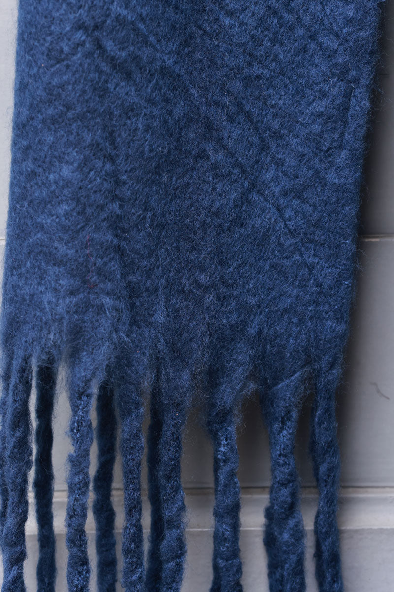 Navy blue Faux Cashmere Tassel Scarf