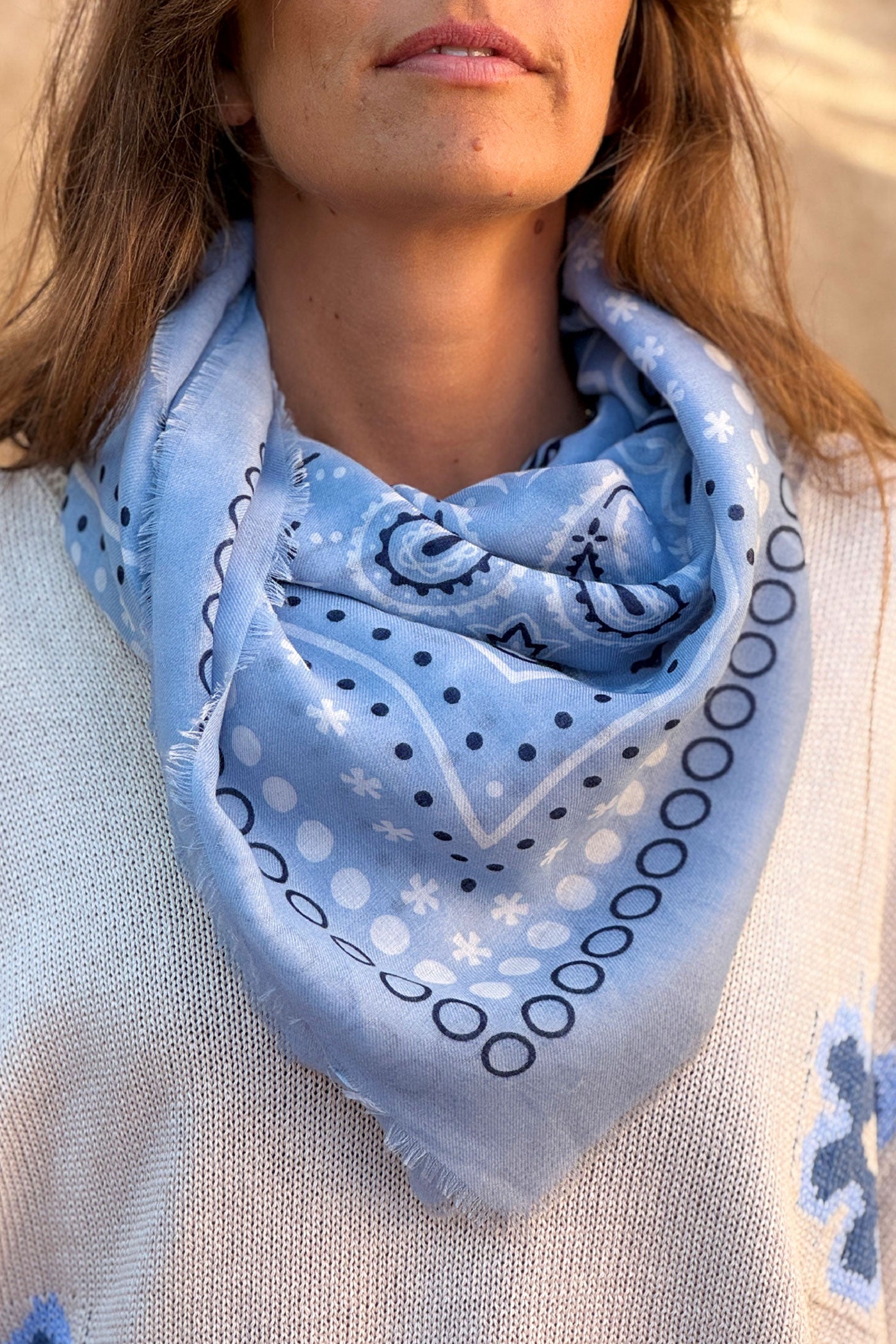 Écharpe foulard bleu ciel imprimé Bandana tout doux