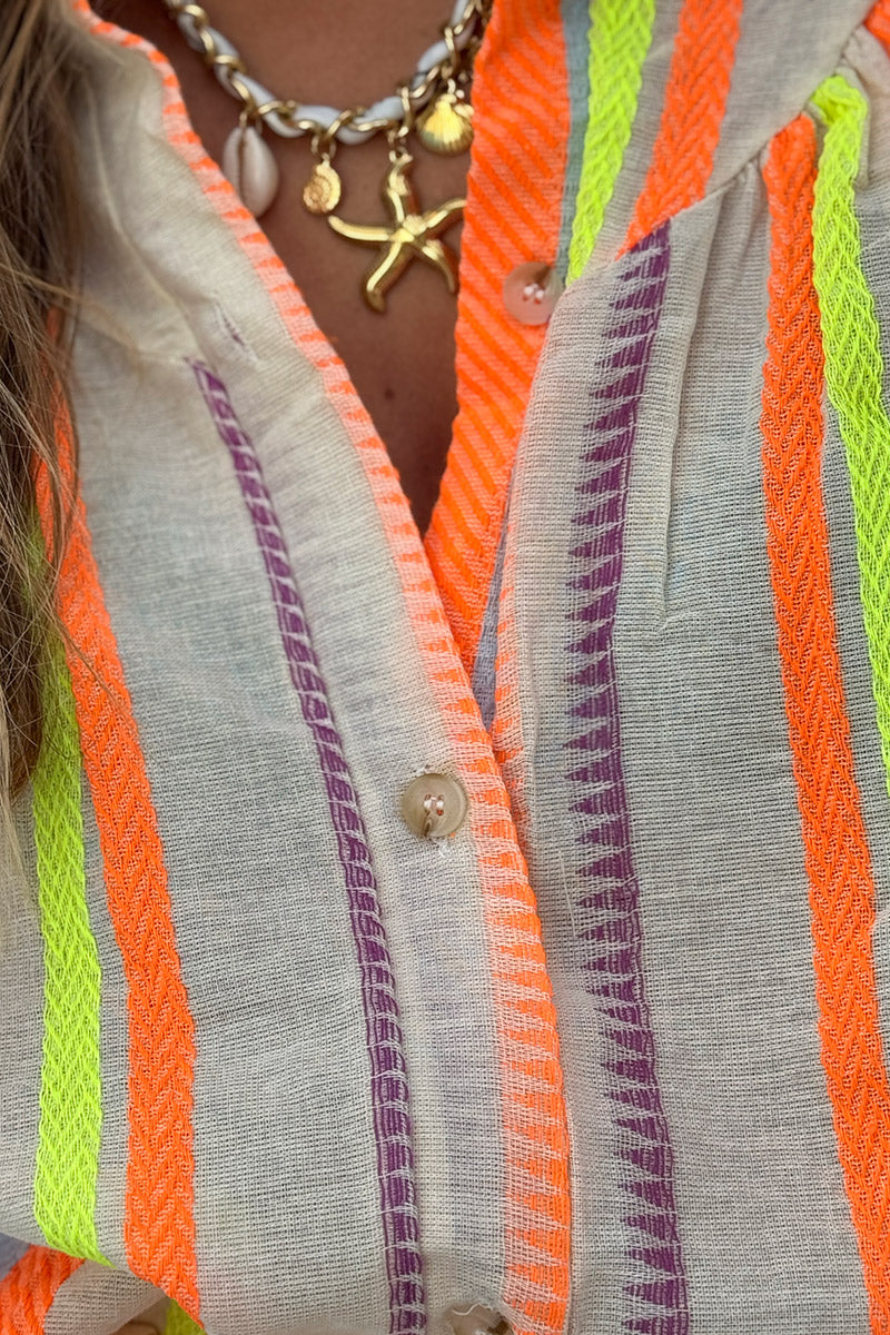 Beige Neon Orange Stripe Blouse and Bloomers