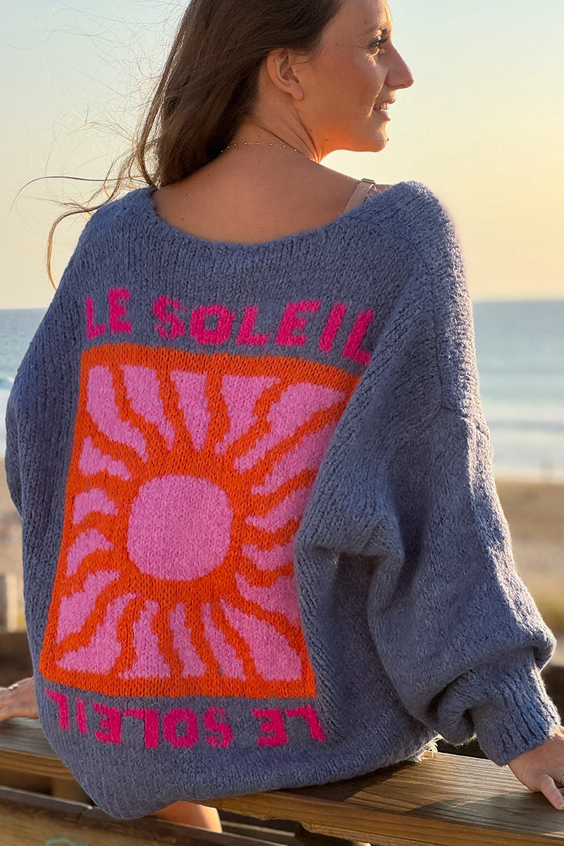 Blue Jean Knit “Le Soleil” Cardigan Sweater 