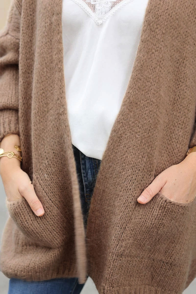 Gilet camel col enveloppant avec poches