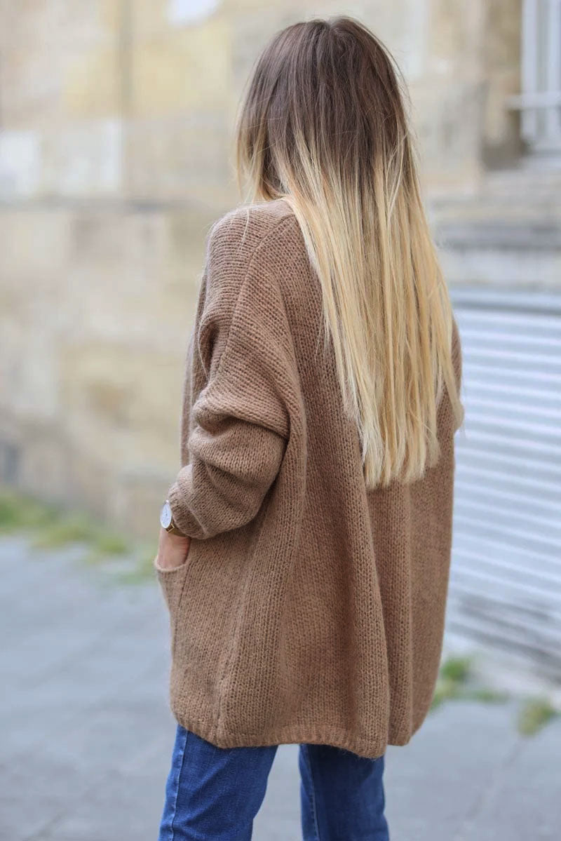 Gilet camel col enveloppant avec poches