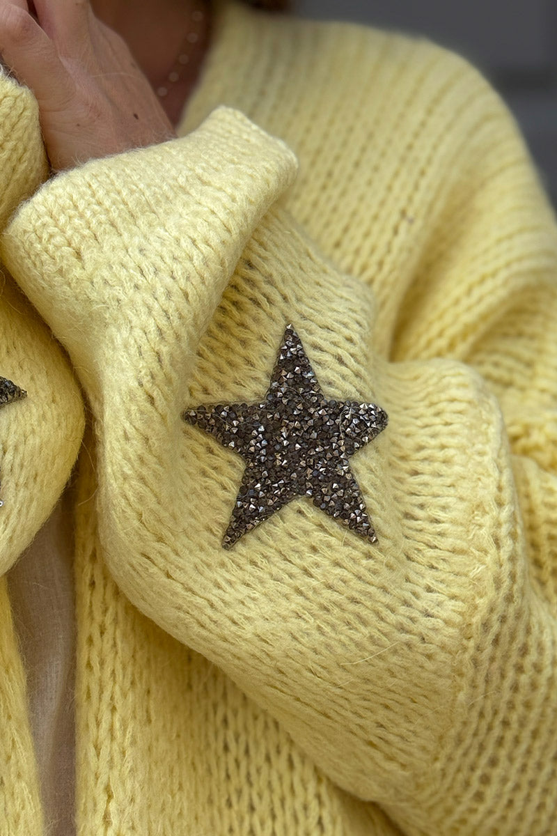 Butter yellow Drop-Sleeve Knit Duster with Star Studded Cuffs