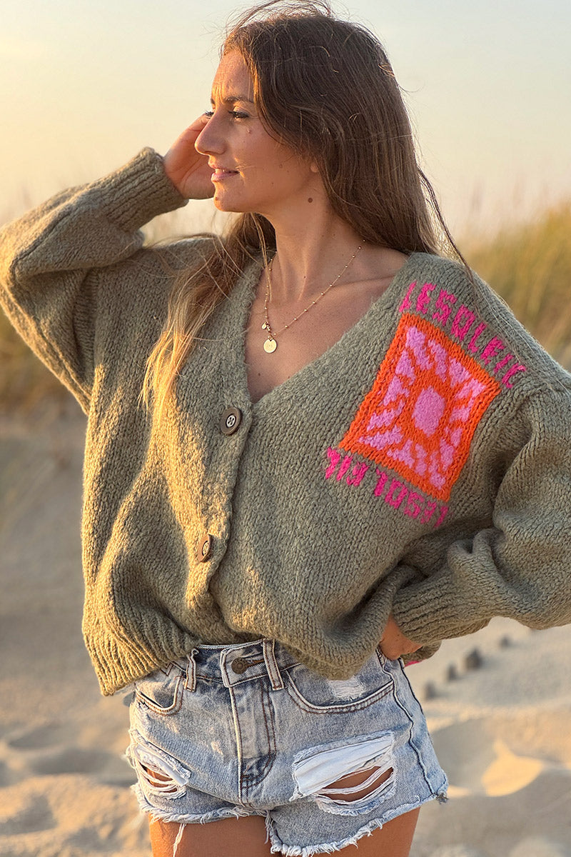 Olive Knit “Le Soleil” Cardigan Sweater