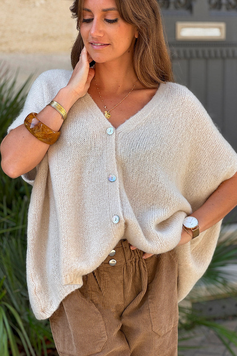 Cream Mohair Blend Knit Vest