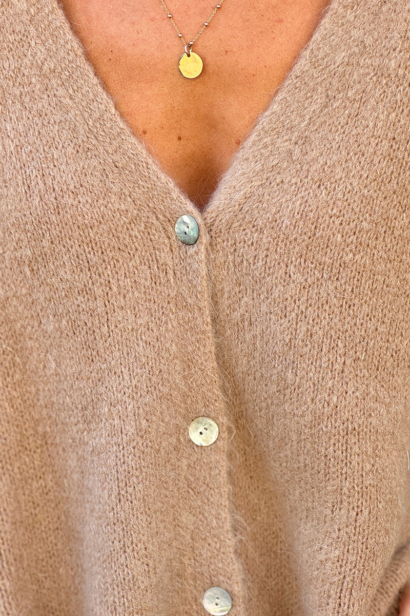 Camel Mohair Blend Knit Vest