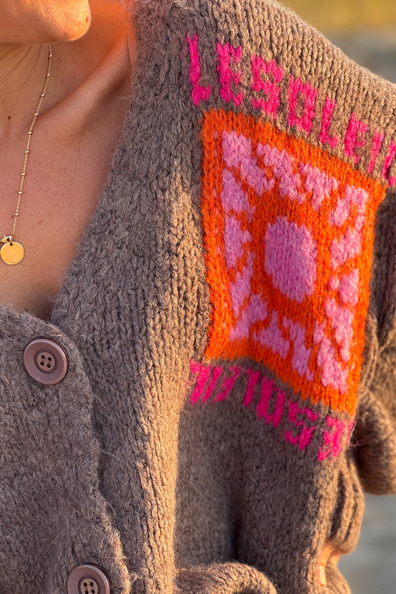 Brown Knit “Le Soleil” Cardigan Sweater