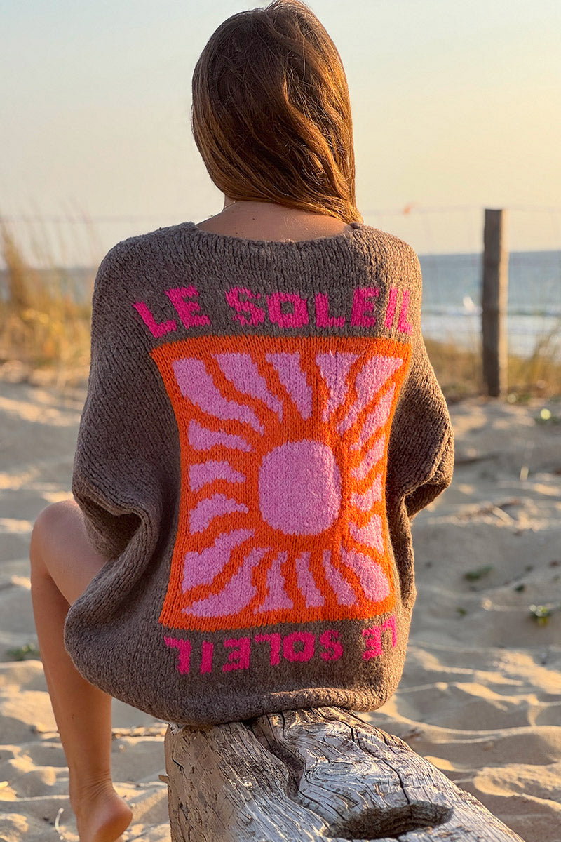 Brown Knit “Le Soleil” Cardigan Sweater