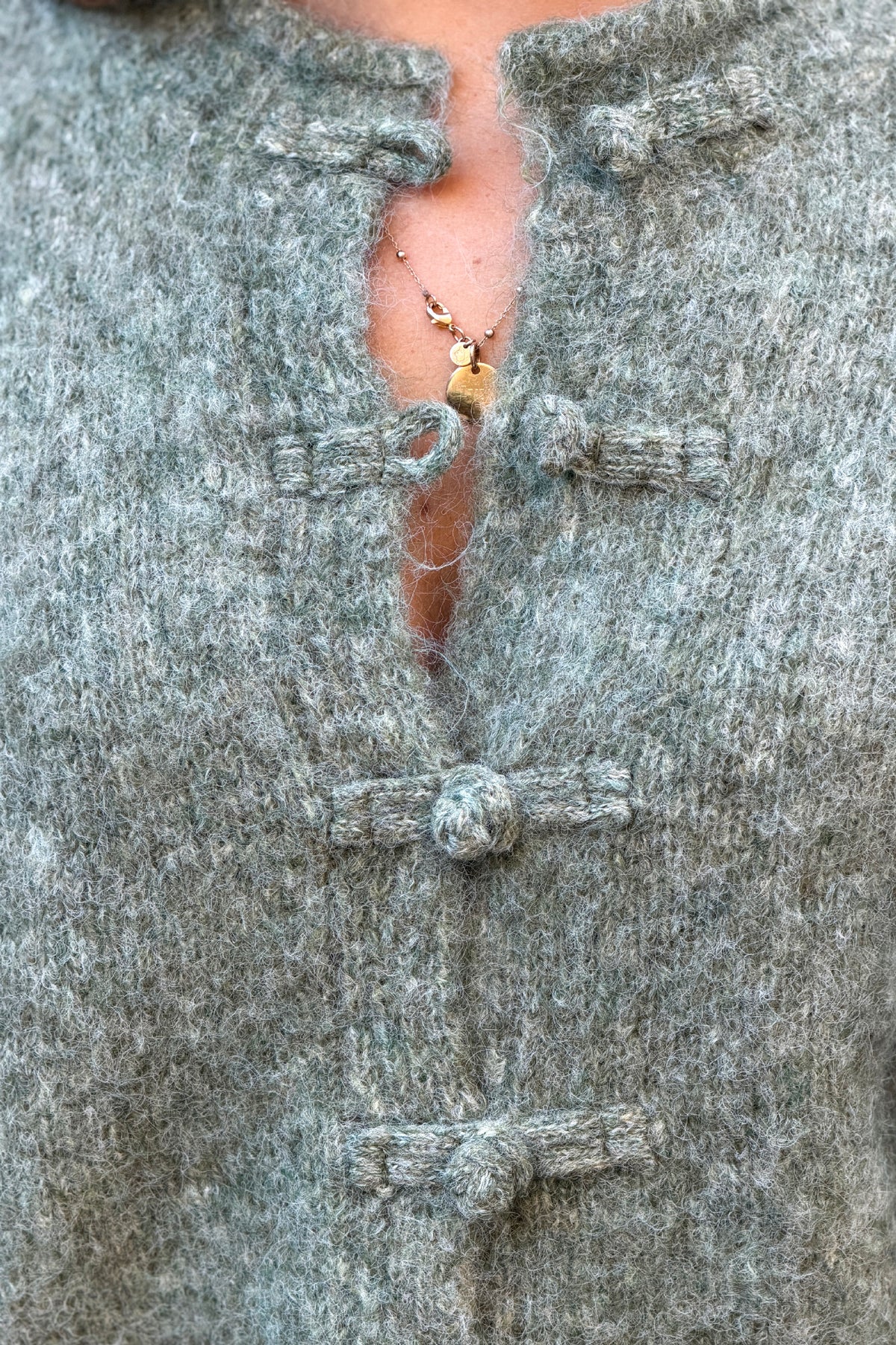 Sage Marled Knit Mohair Sweater Jacket