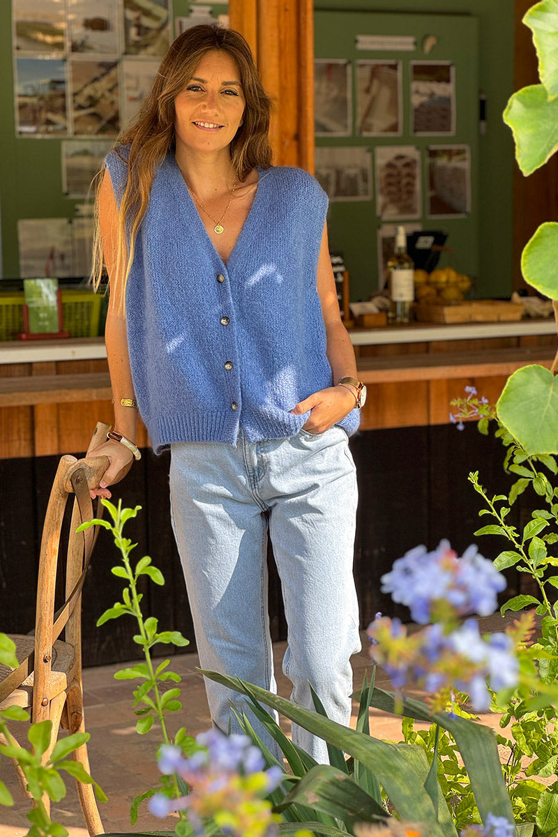 Blue Jean Soft Knit Wool Blend Vest