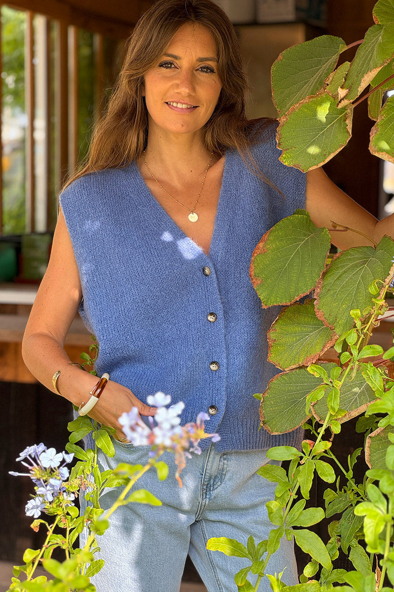 Blue Jean Soft Knit Wool Blend Vest