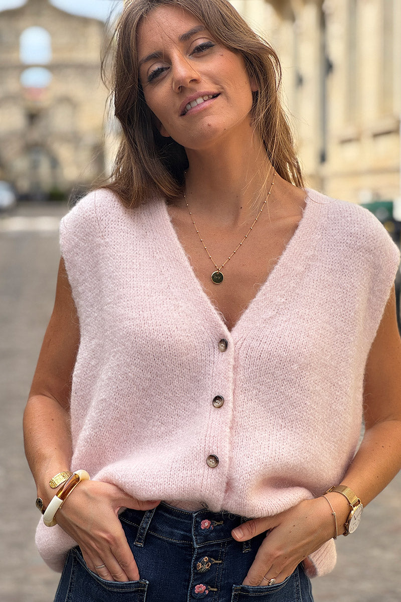 Light Pink Soft Knit Wool Blend Vest