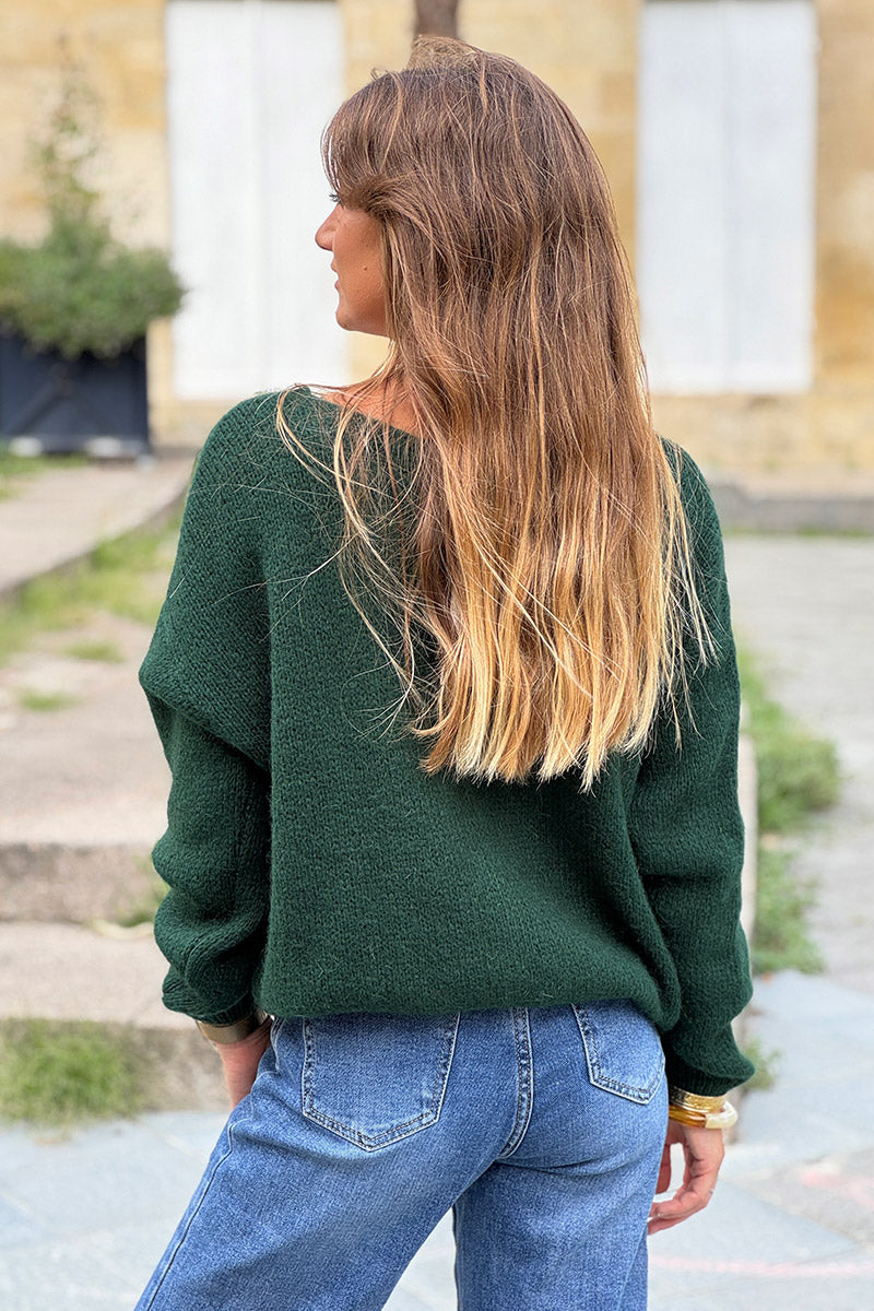 Evergreen Mother of Pearl Button through V-Neck Cardigan