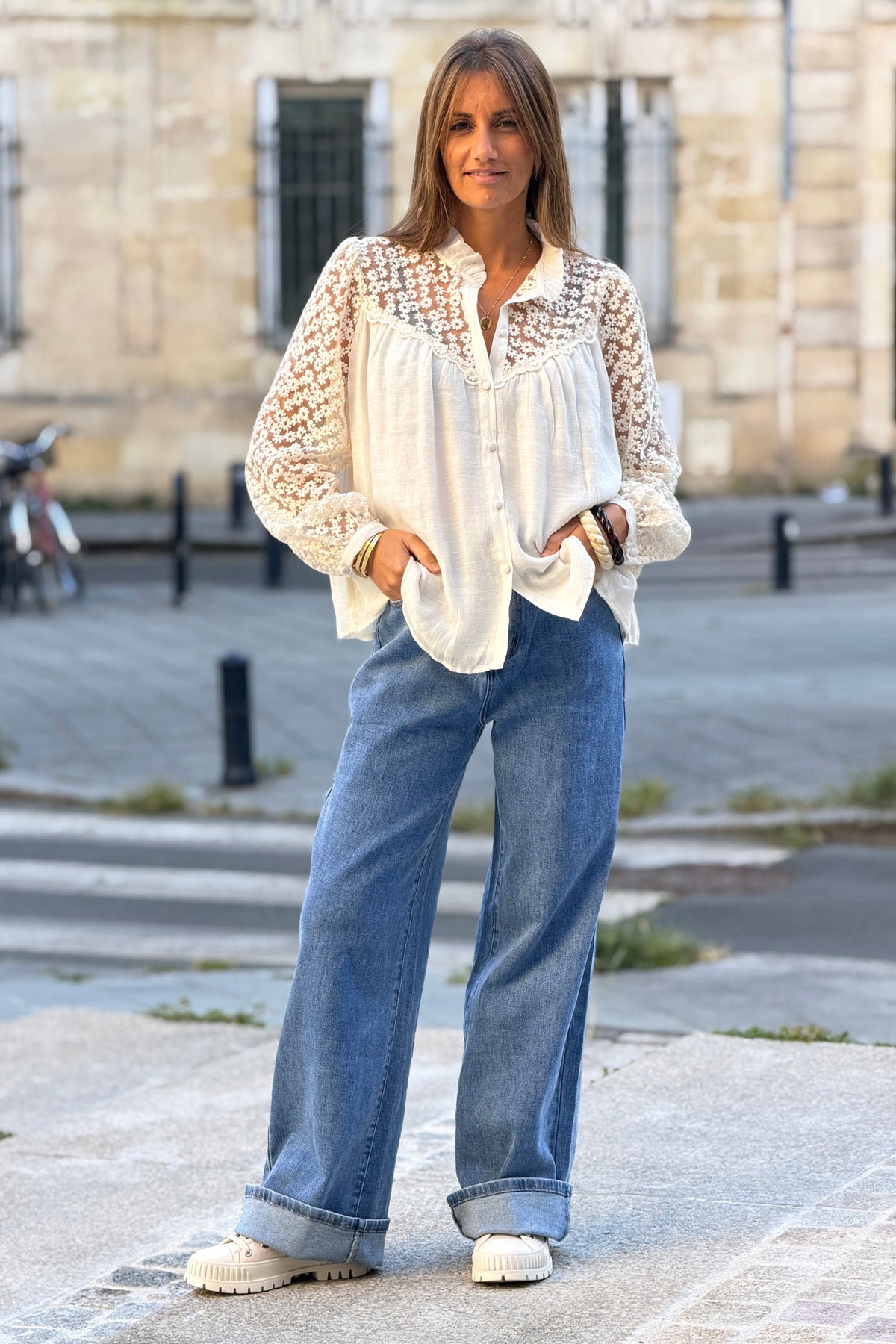 Chambray Retro Wide-Leg Jeans