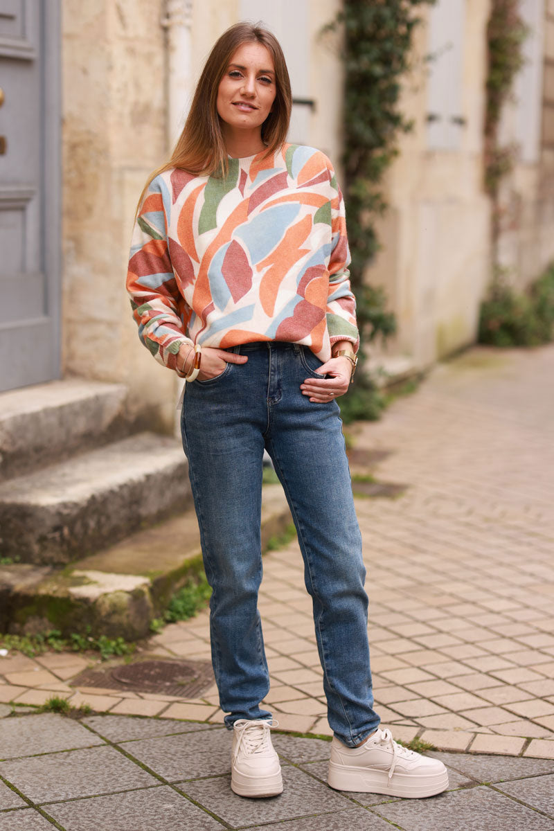 Jean délavé moyen coupe droite stretch