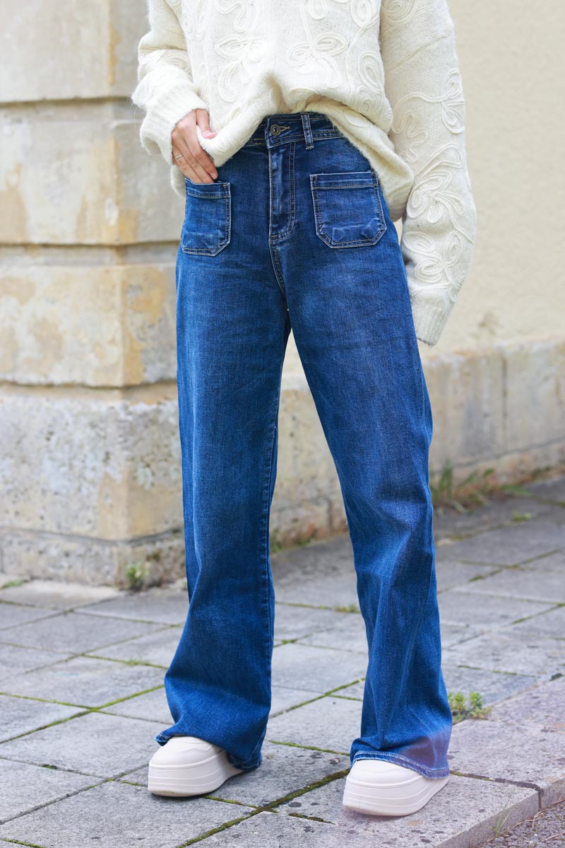 Jean foncé coupe wide très large petites poches plaquées avant