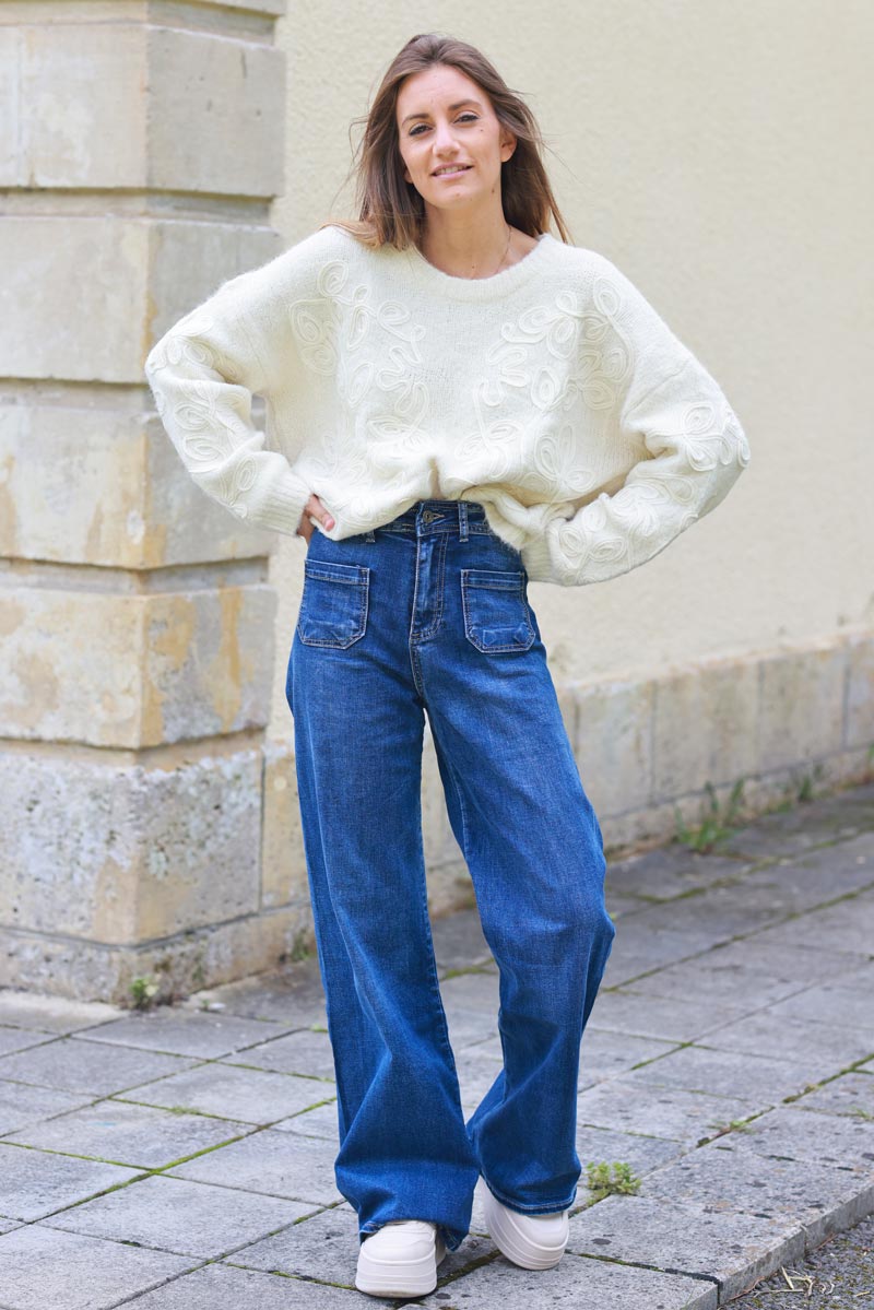 Jean foncé coupe wide très large petites poches plaquées avant