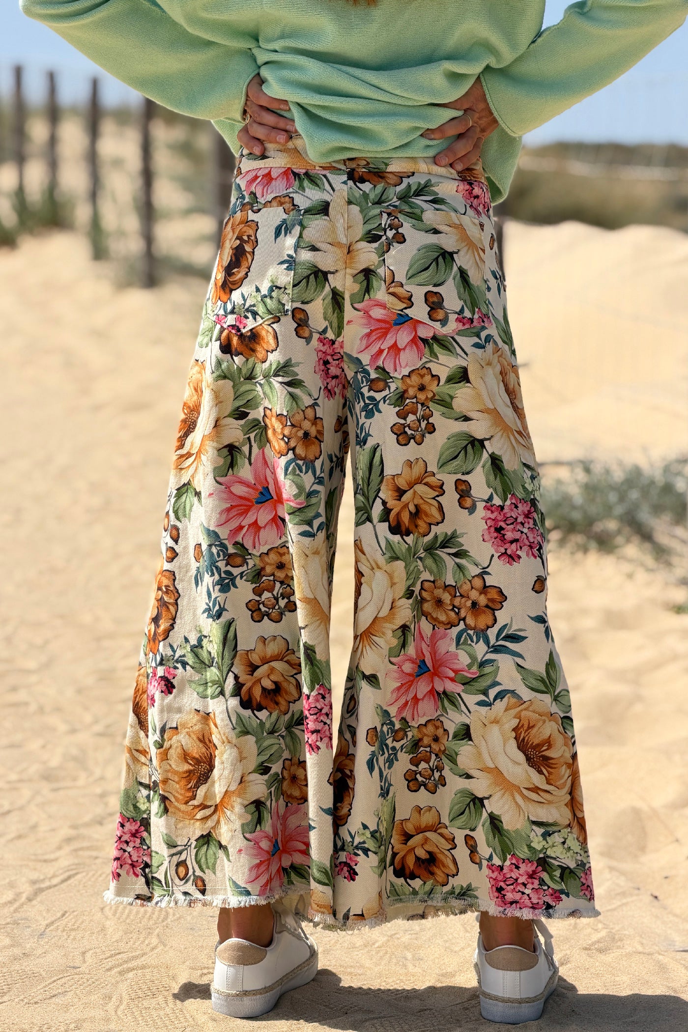Cream Floral Persuasion Wide Leg Pants