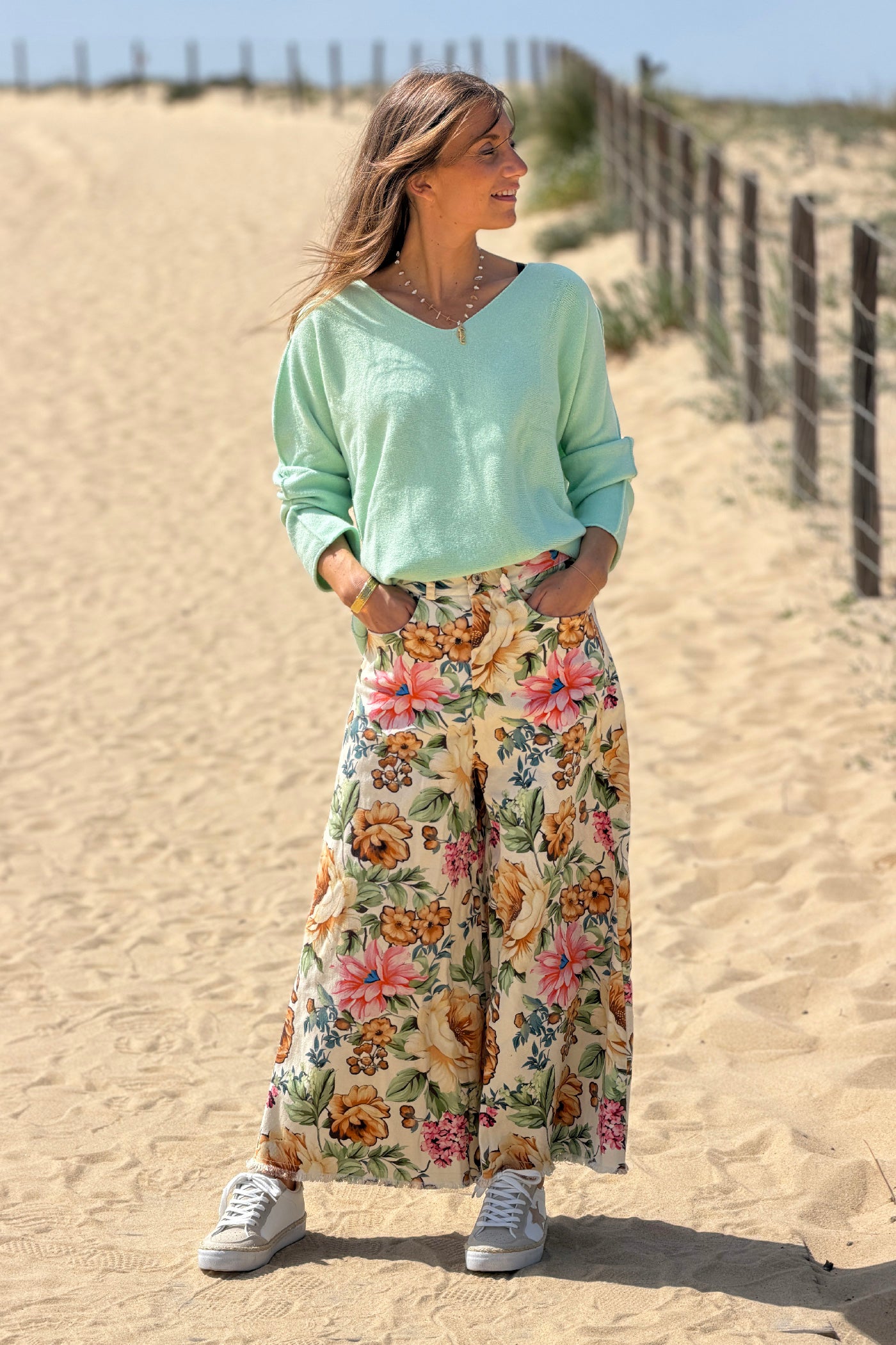 Cream Floral Persuasion Wide Leg Pants