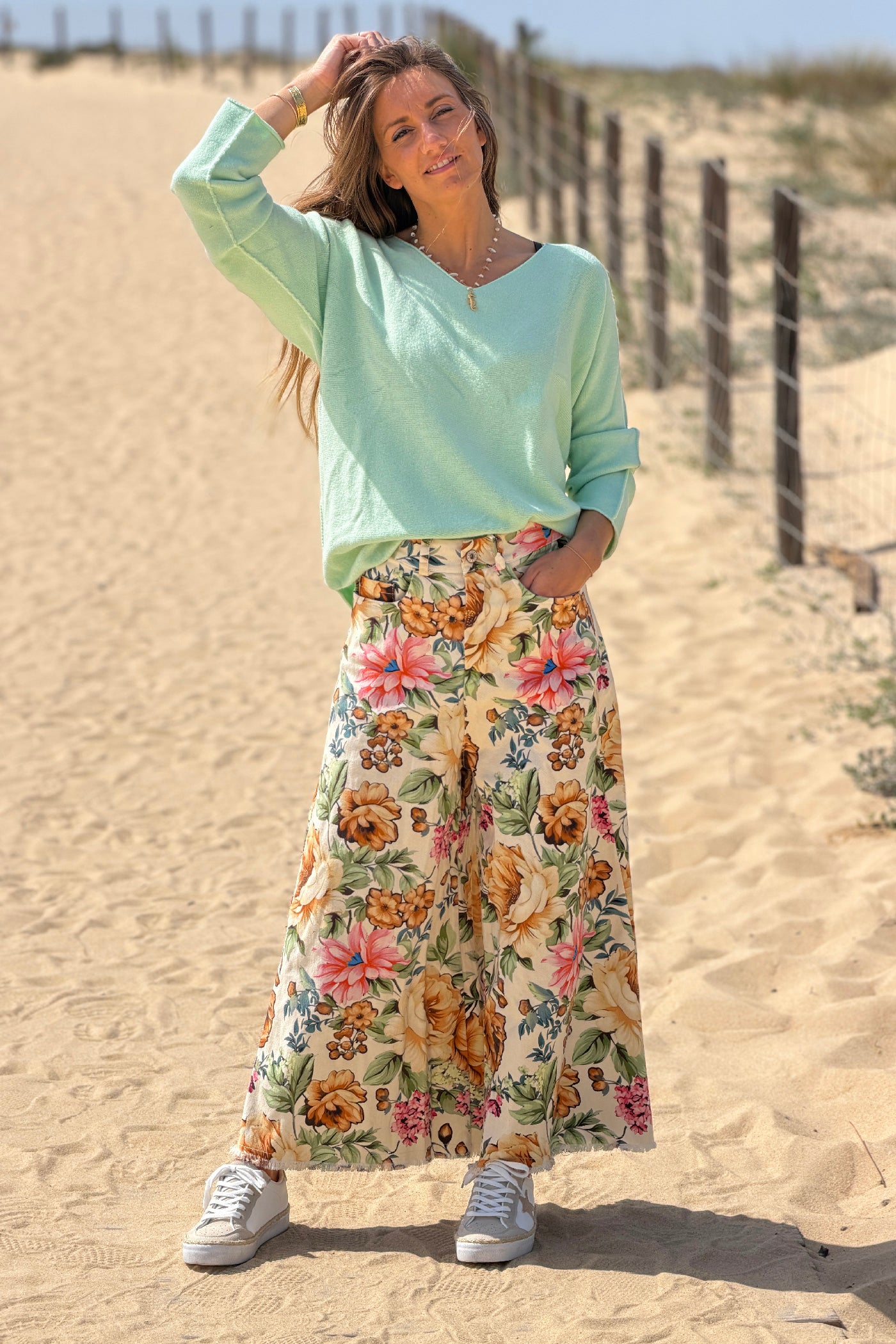Cream Floral Persuasion Wide Leg Pants