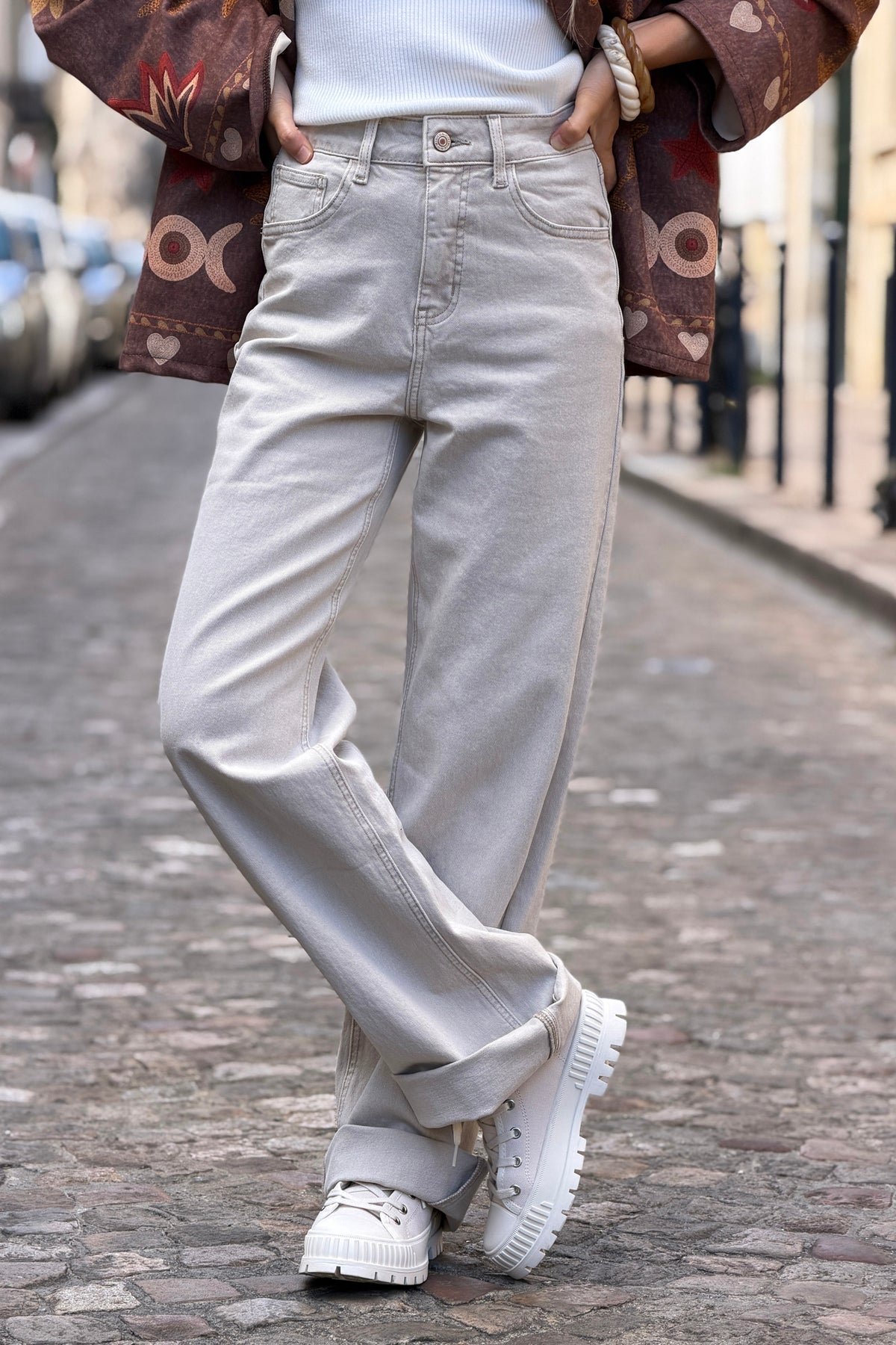 Cream Vintage Straight-Leg Jeans