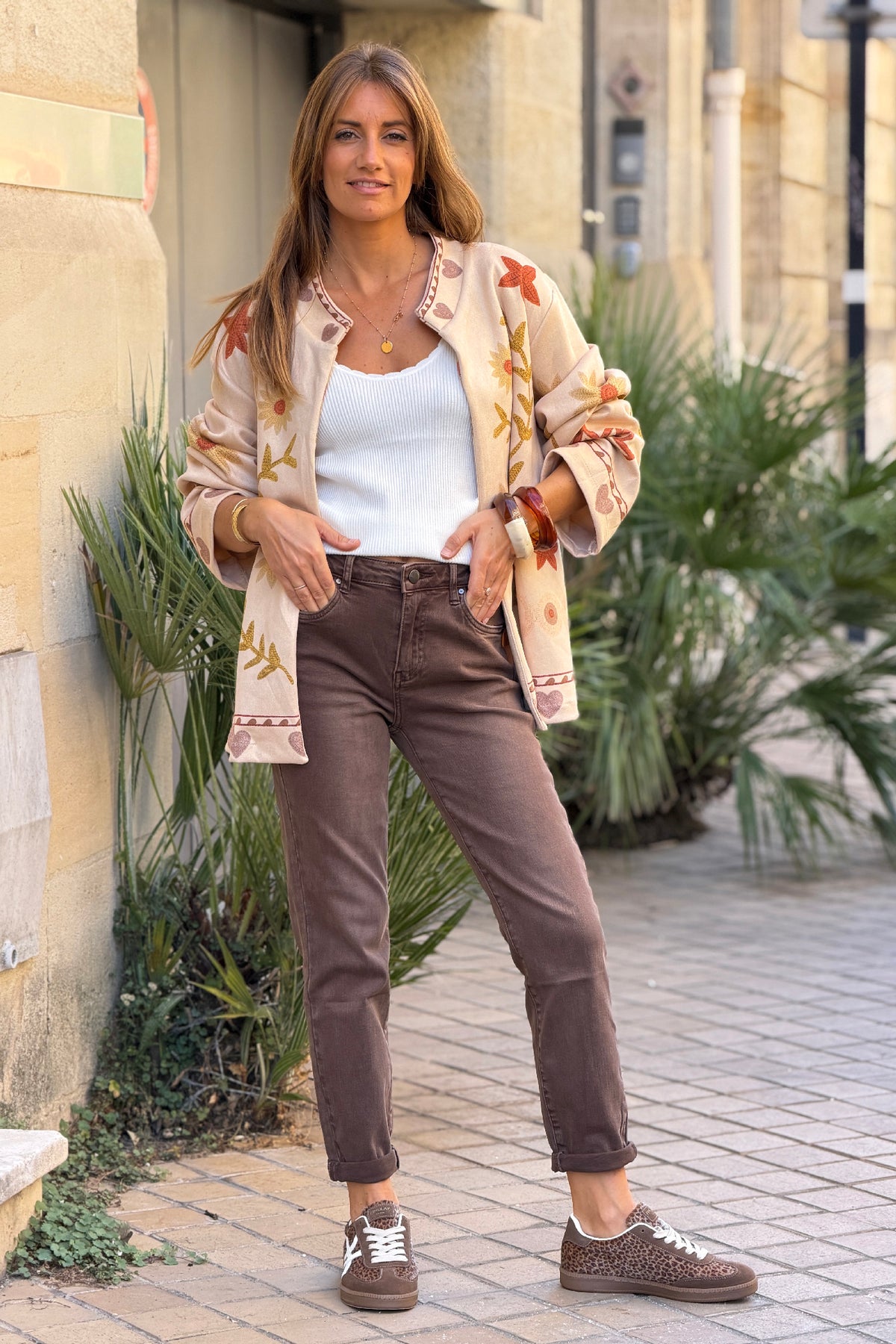 Jean marron délavé stretch coupe slim