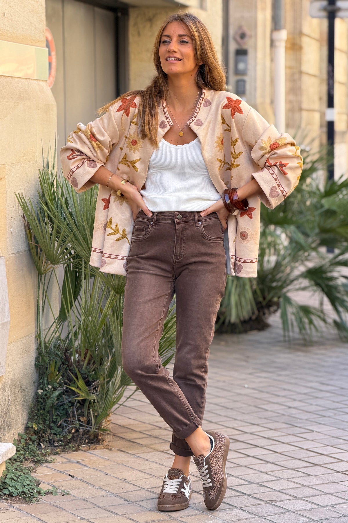 Jean marron délavé stretch coupe slim