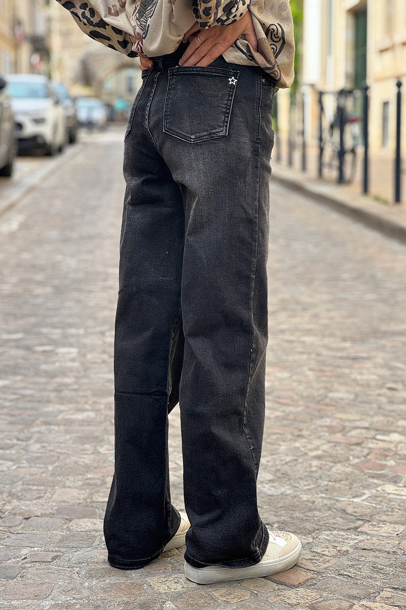 Black Wash Wide-Leg Vintage Jeans