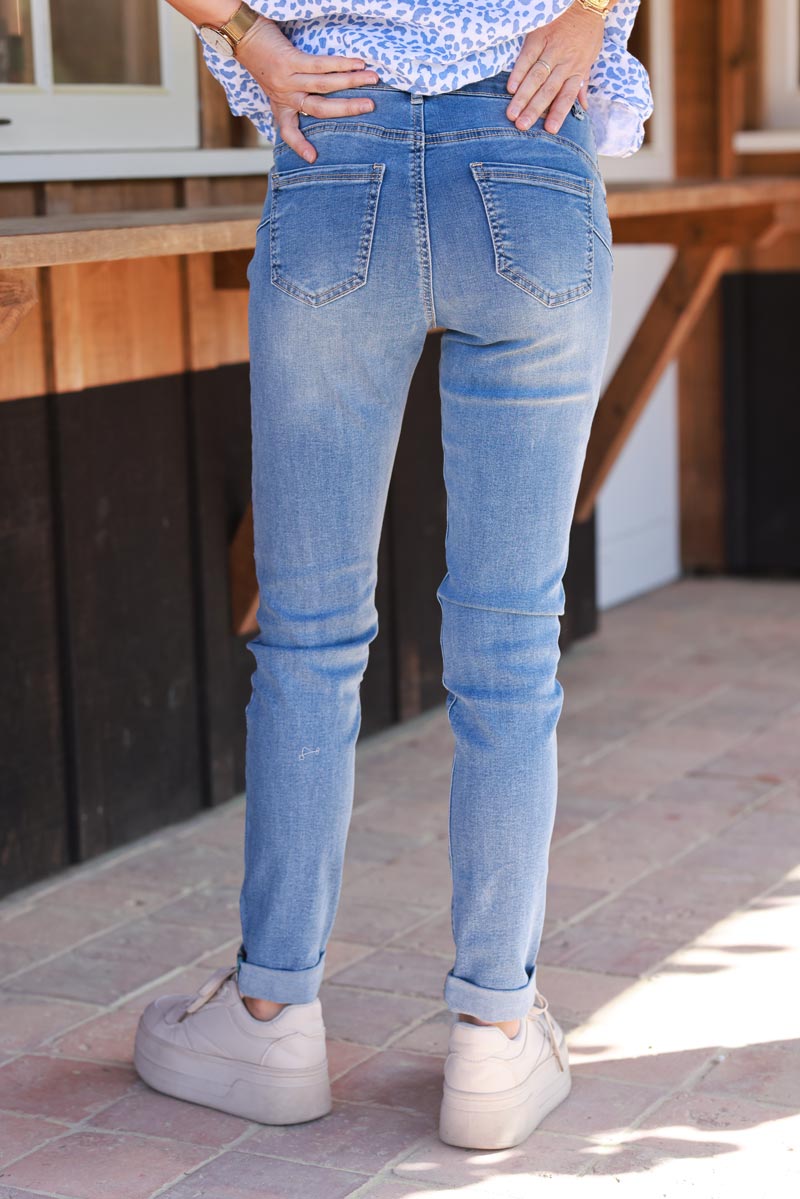 Medium Wash Sandblasted Skinny Jeans