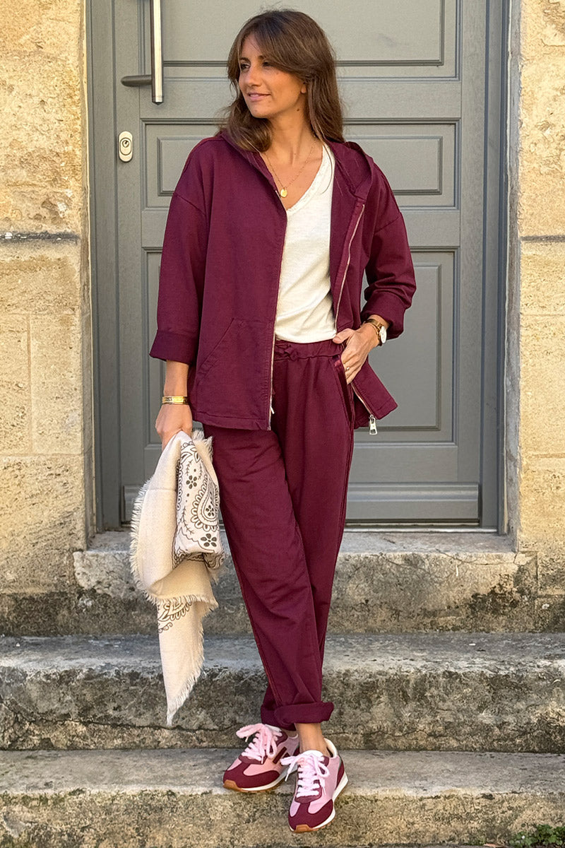 Burgundy Satin Trim Ponte Knit Pull-On Pants