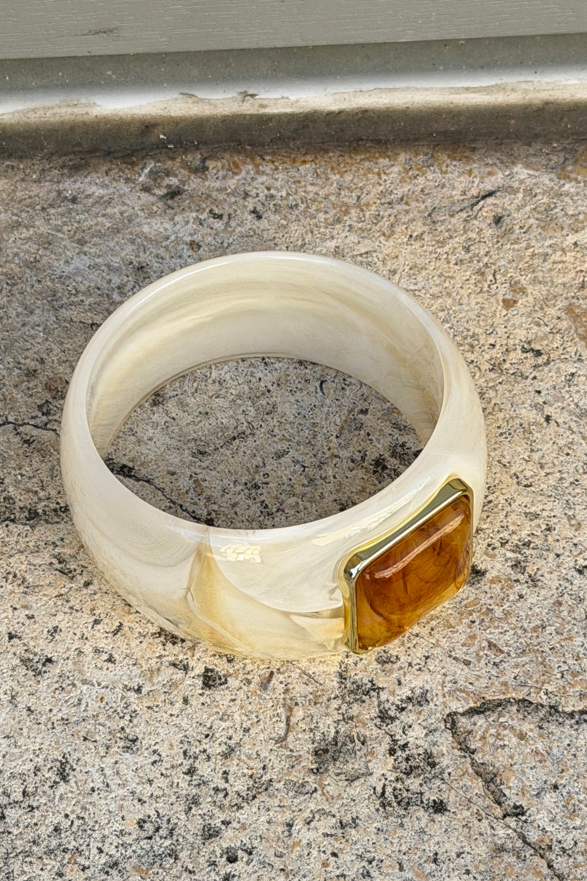 White Lucite Bangle with Statement Stone