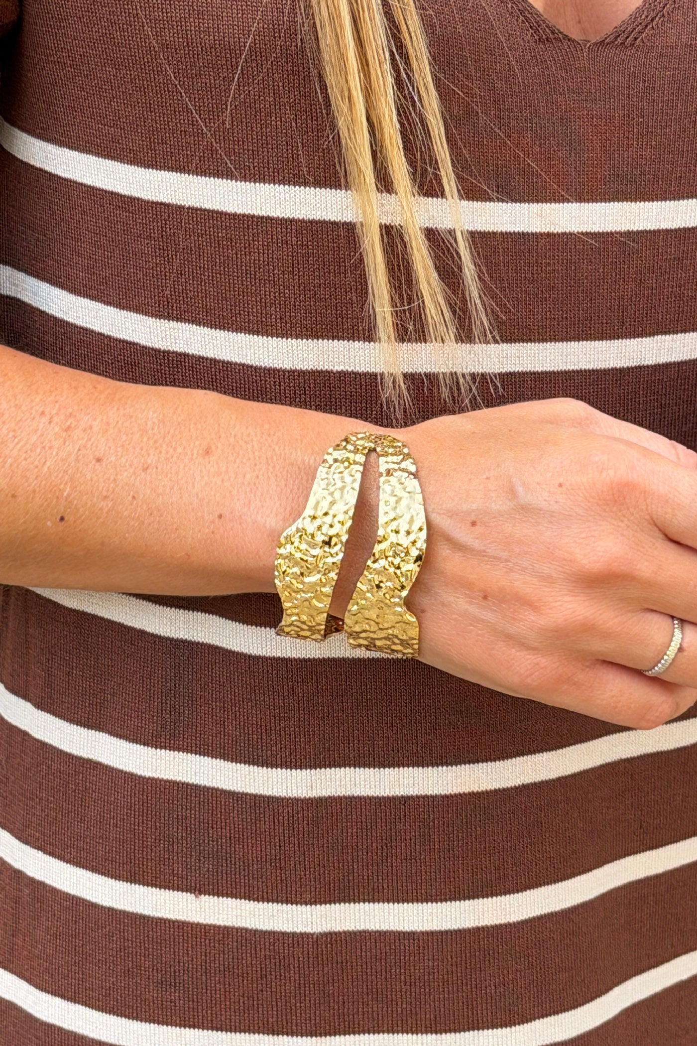 Goldtone Hammered Double Band Cuff
